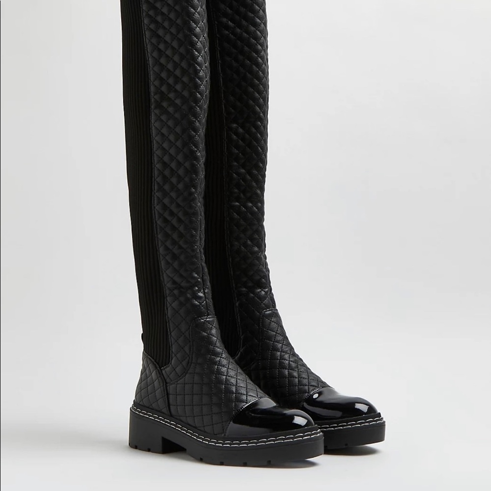 Black Quilted Knee High Boots